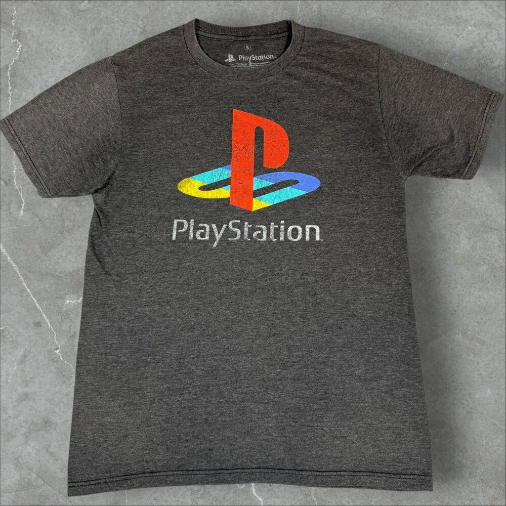 Playstation Logo Grey Graphic Print T Shirt - Small